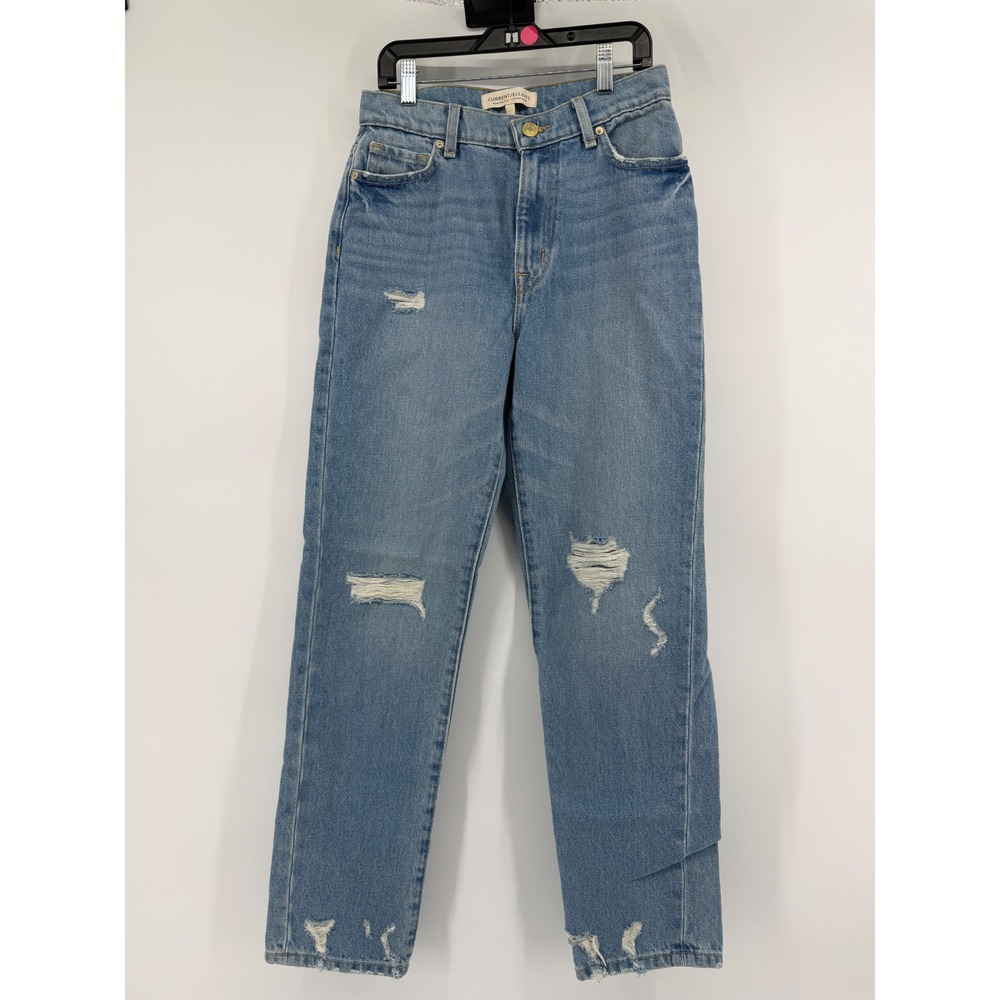Current/Elliott The Boyfriend Jeans 24 Blue Cotton Distressed High Rise Rainfall